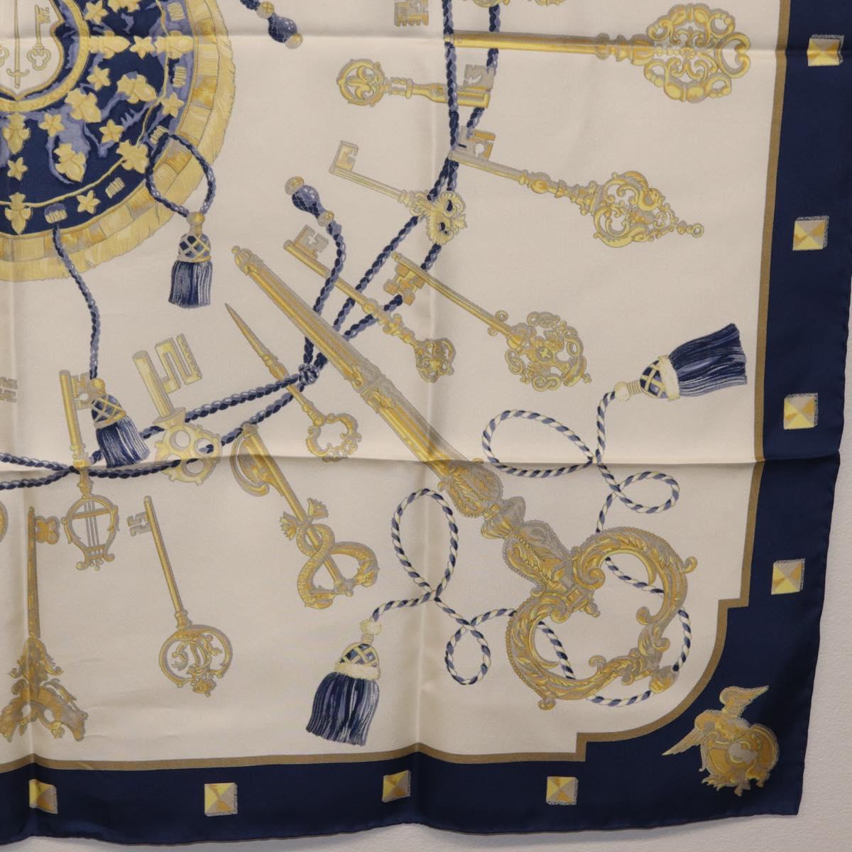 HERMES Carre 90 Scarf Silk Blue White Auth ki6874M