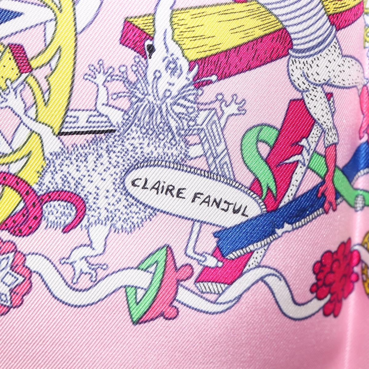 HERMES Carre 90 Scarf Silk Pink Yellow ""La Folle Parade"" Auth ki6876M