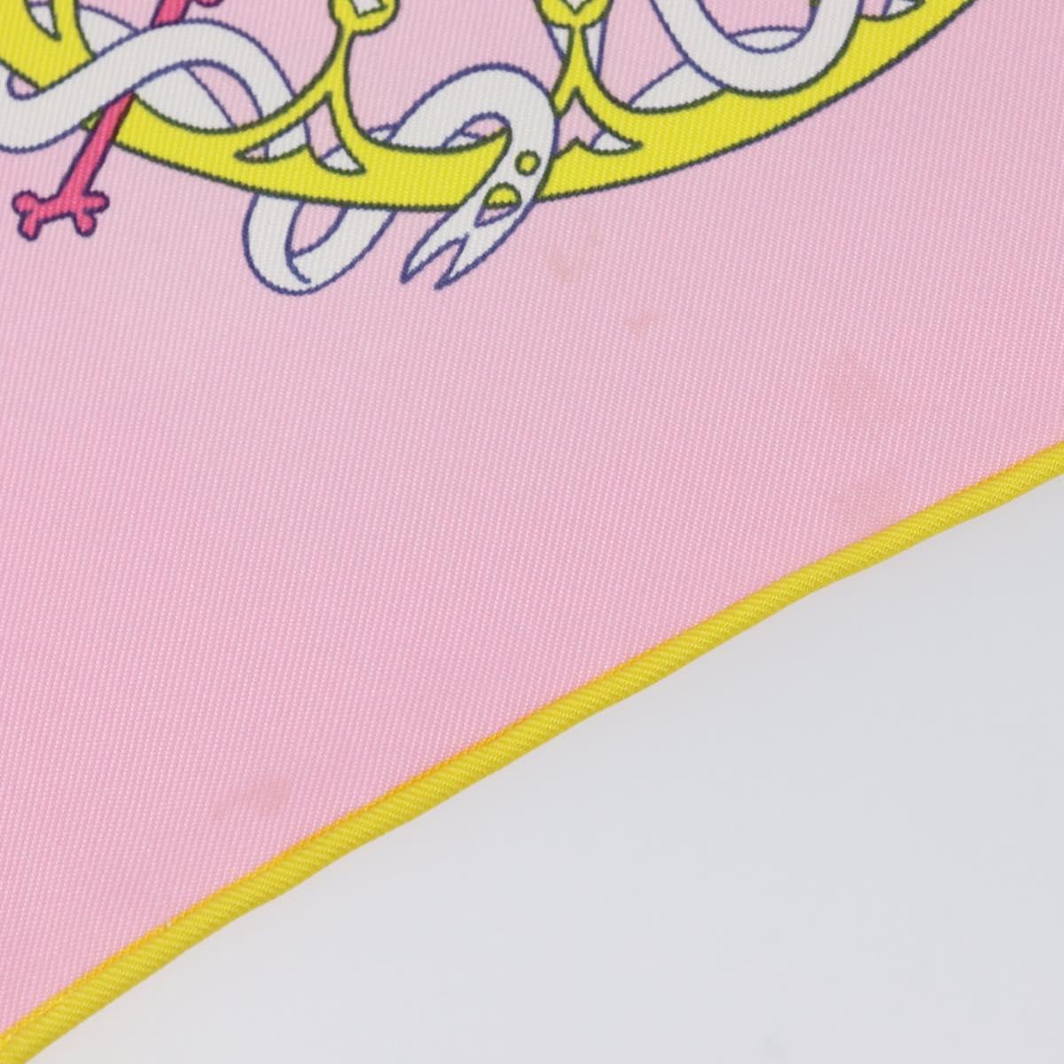 HERMES Carre 90 Scarf Silk Pink Yellow ""La Folle Parade"" Auth ki6876M