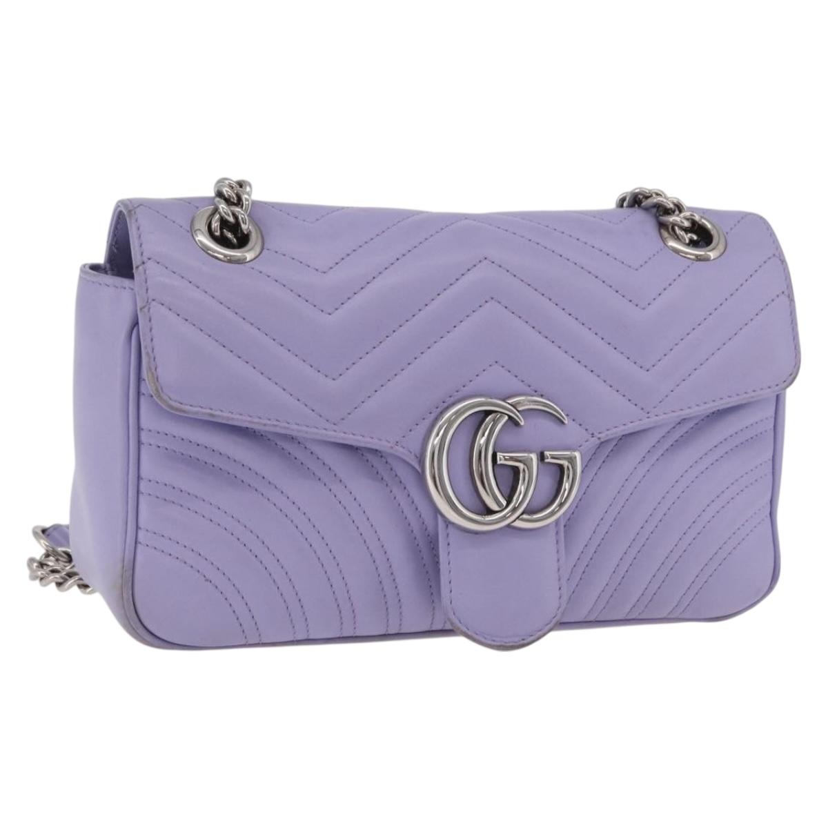 GUCCI GG Marmont Chain Shoulder Bag Leather Purple Silver 443497 Auth ki6880