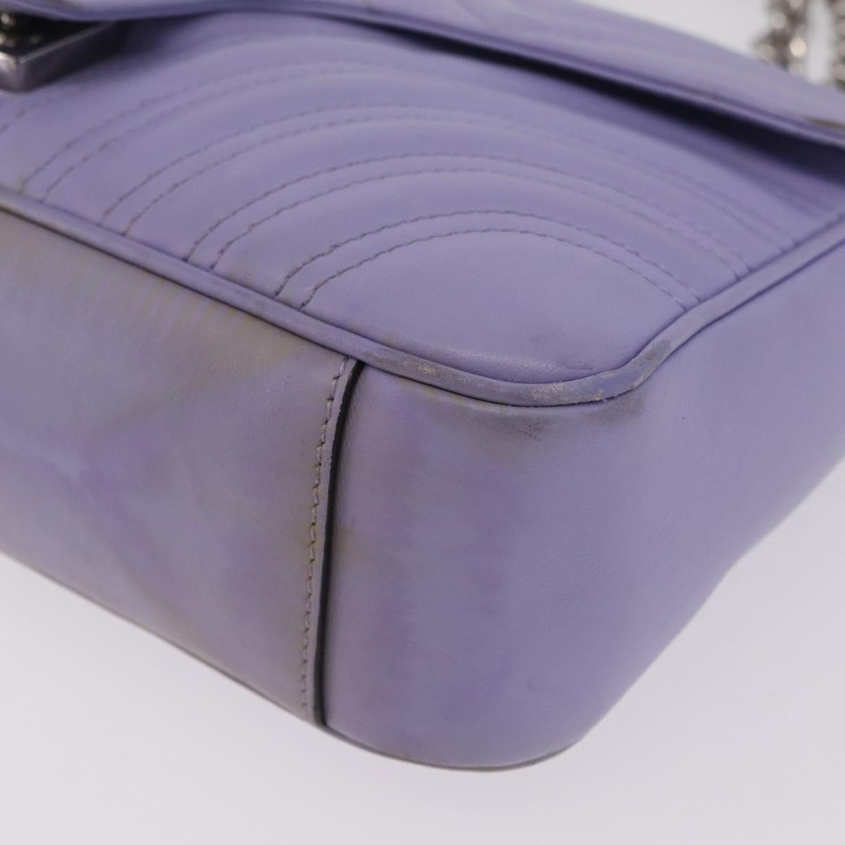 GUCCI GG Marmont Chain Shoulder Bag Leather Purple Silver 443497 Auth ki6880
