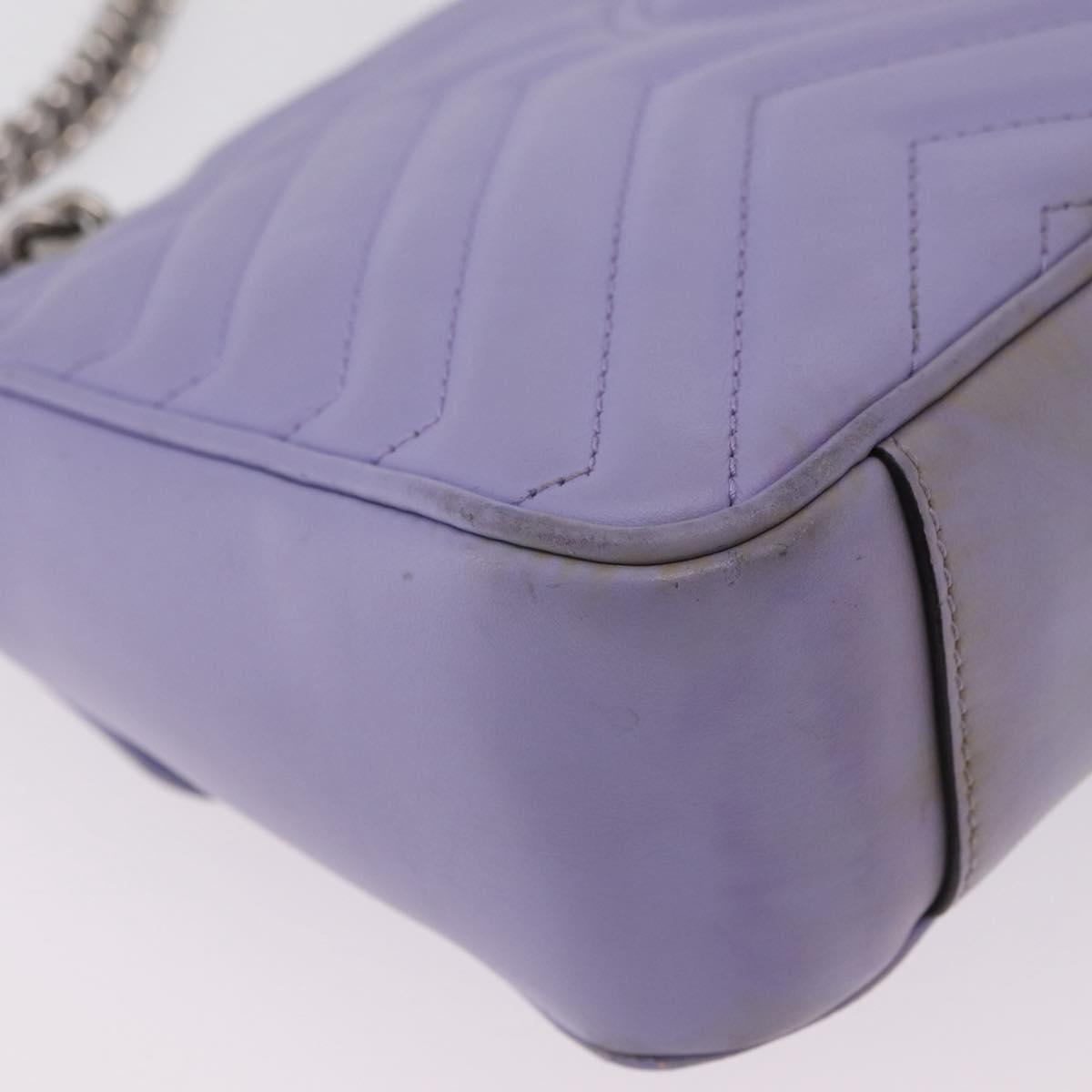 GUCCI GG Marmont Chain Shoulder Bag Leather Purple Silver 443497 Auth ki6880
