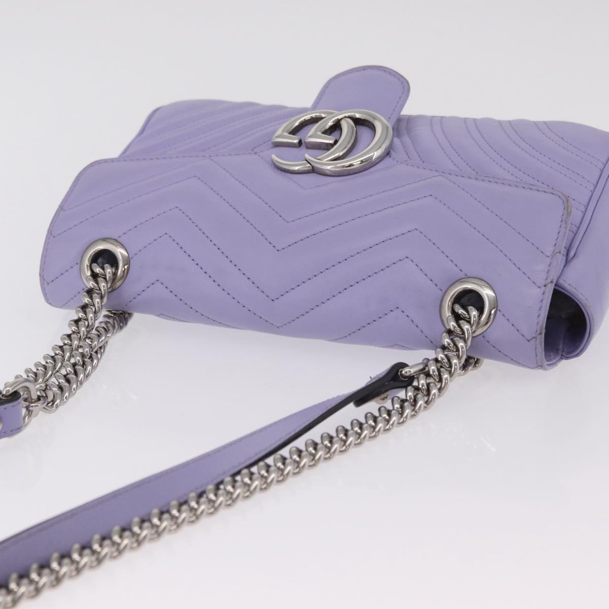 GUCCI GG Marmont Chain Shoulder Bag Leather Purple Silver 443497 Auth ki6880