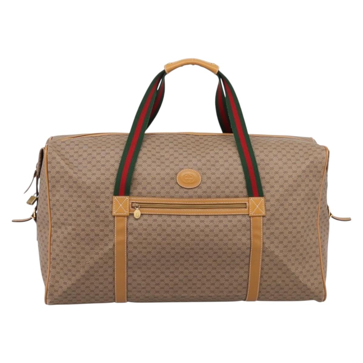 GUCCI Micro GG Web Sherry Line Boston Bag PVC Brown Gold Tone Auth ki6881A