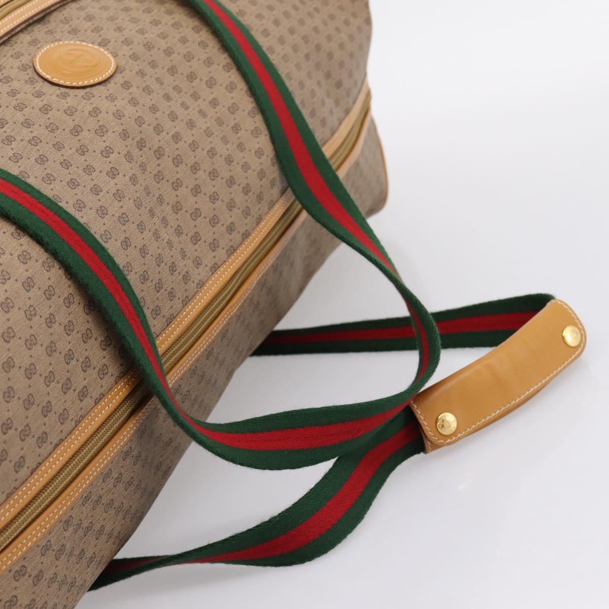 GUCCI Micro GG Web Sherry Line Boston Bag PVC Brown Gold Tone Auth ki6881A
