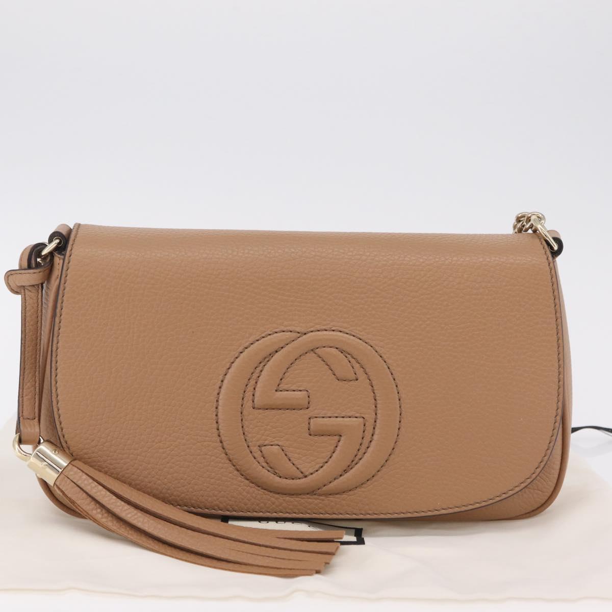 GUCCI Soho Interlocking Chain Shoulder Bag Leather Beige 536224 Auth ki6884V