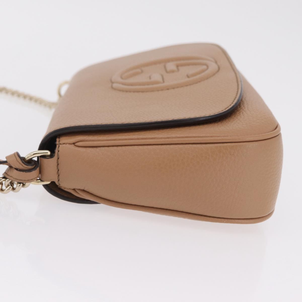 GUCCI Soho Interlocking Chain Shoulder Bag Leather Beige 536224 Auth ki6884V
