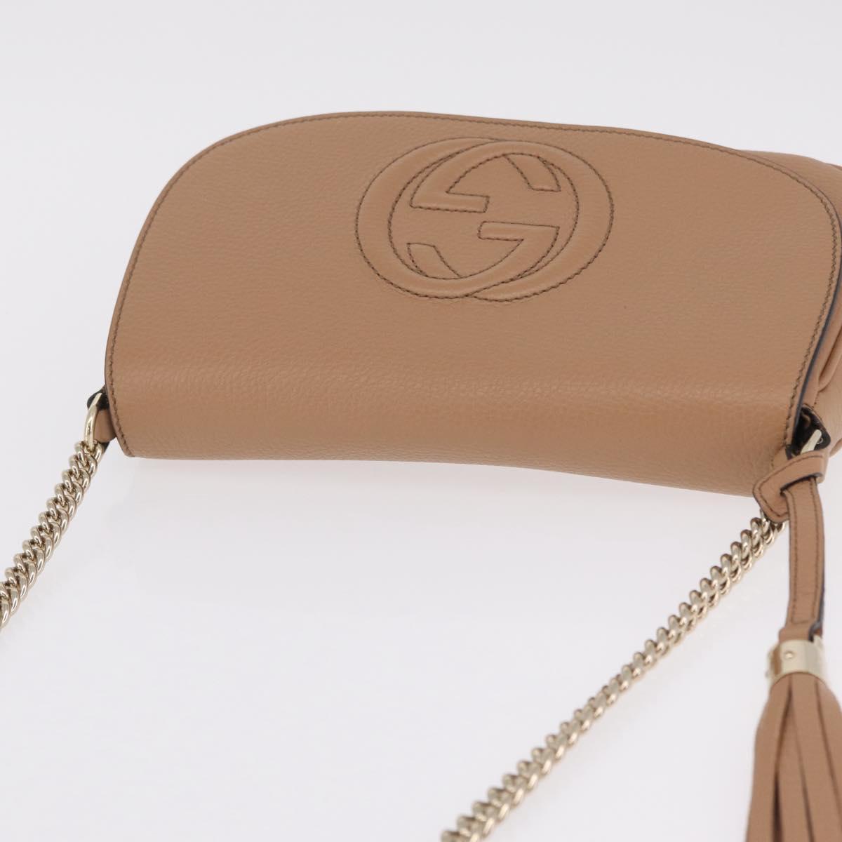 GUCCI Soho Interlocking Chain Shoulder Bag Leather Beige 536224 Auth ki6884V