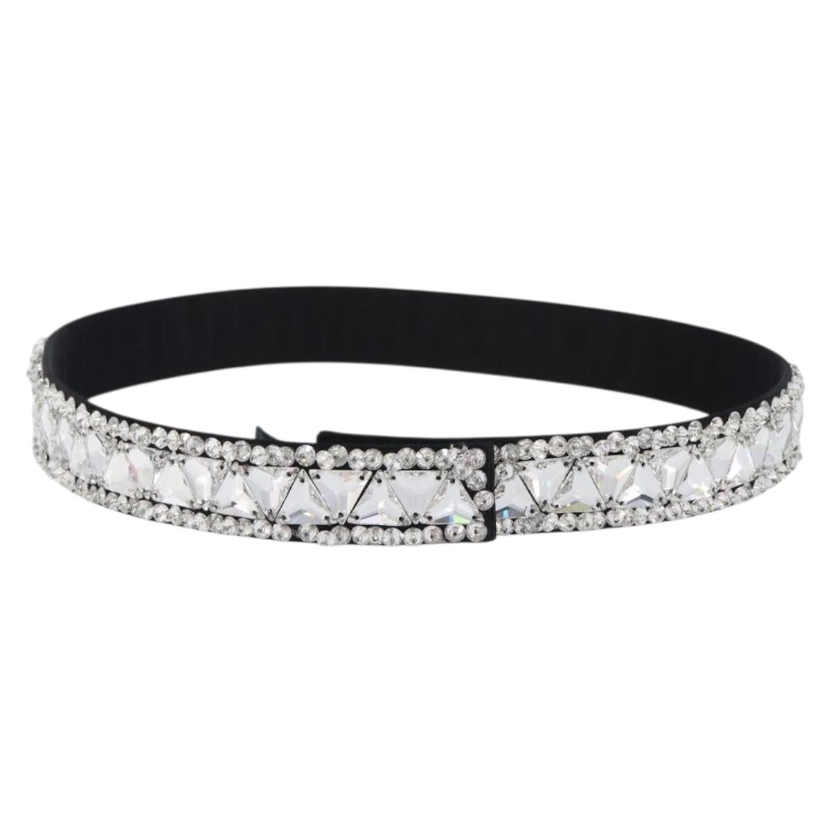 PRADA Bijoux Belt Satin 75/30 Black Silver Auth ki6885V