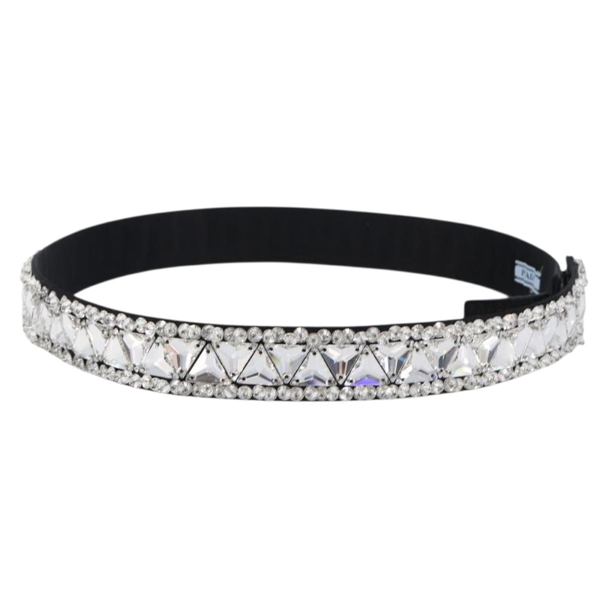 PRADA Bijoux Belt Satin 75/30 Black Silver Auth ki6885V