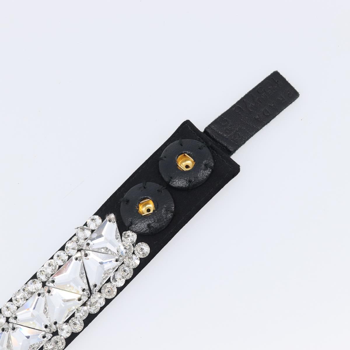 PRADA Bijoux Belt Satin 75/30 Black Silver Auth ki6885V