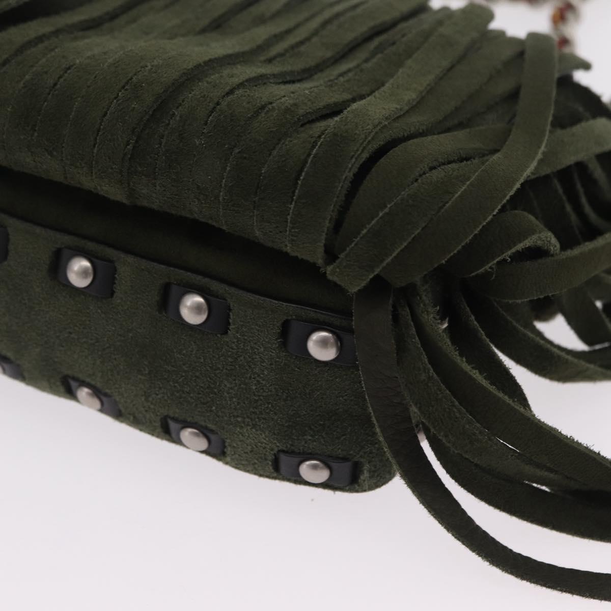 Coach Chain Shoulder Bag Suede Khaki Silver Auth ki6887A