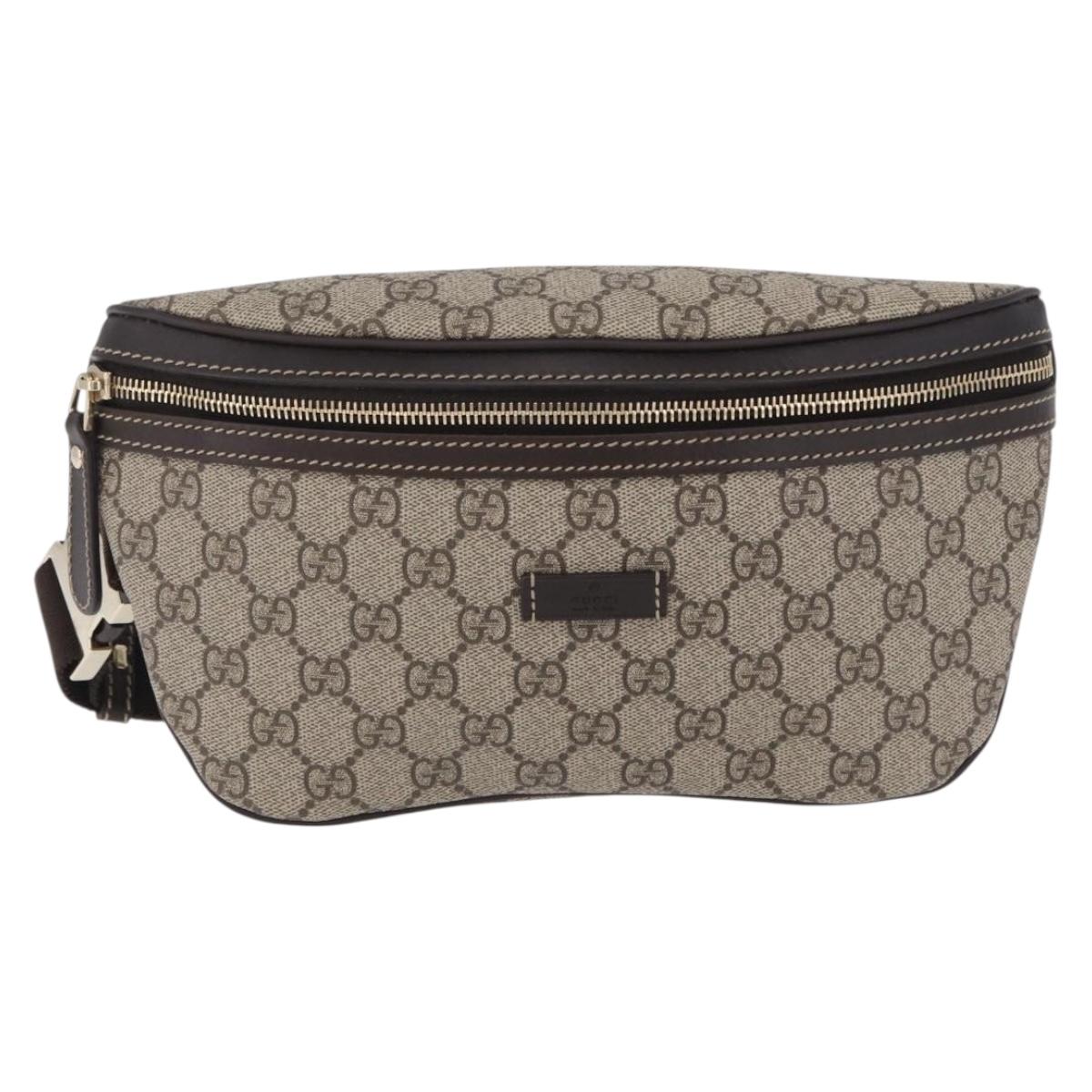 GUCCI GG Supreme Waist Bag PVC Leather Beige Gold Tone 233269 Auth ki6889V