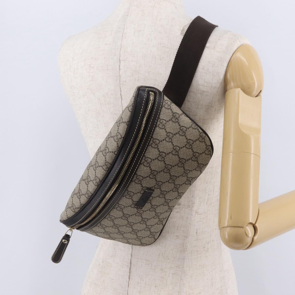 GUCCI GG Supreme Waist Bag PVC Leather Beige Gold Tone 233269 Auth ki6889V