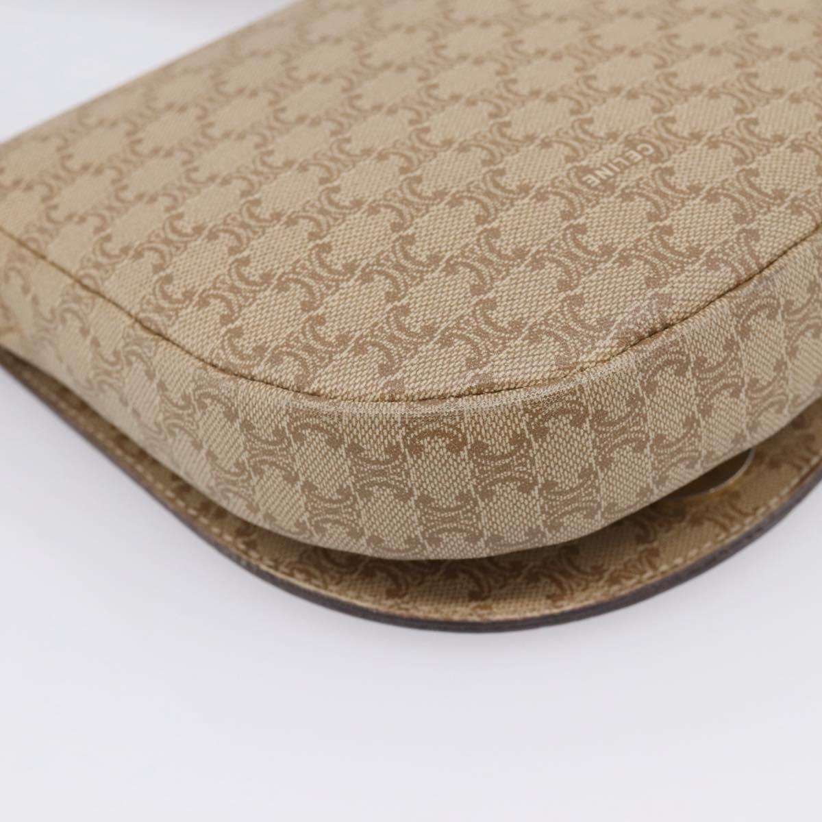 CELINE Macadam Circle Logo Shoulder Bag PVC Beige Gold Tone Auth ki6890
