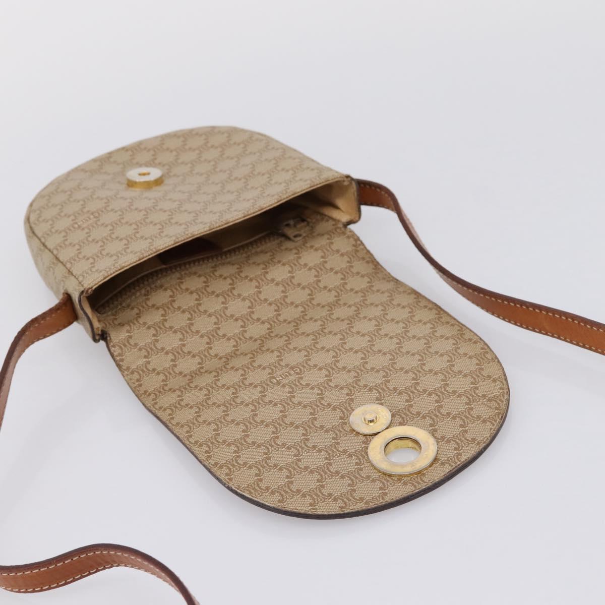 CELINE Macadam Circle Logo Shoulder Bag PVC Beige Gold Tone Auth ki6890