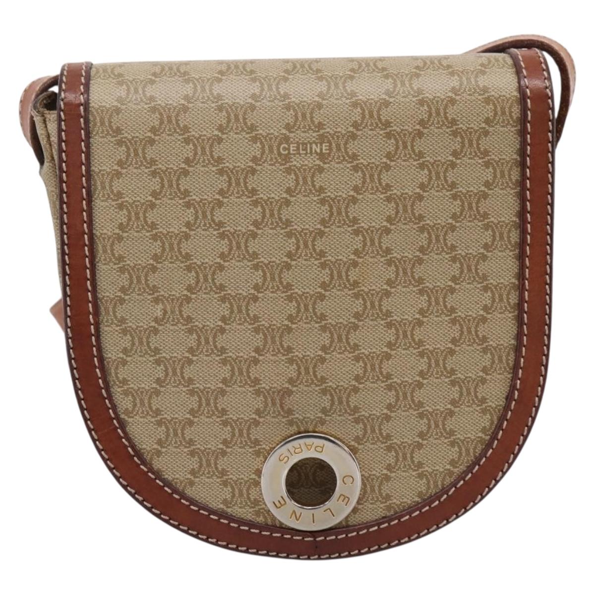 CELINE Macadam Circle Logo Shoulder Bag PVC Beige Gold Tone Auth ki6890
