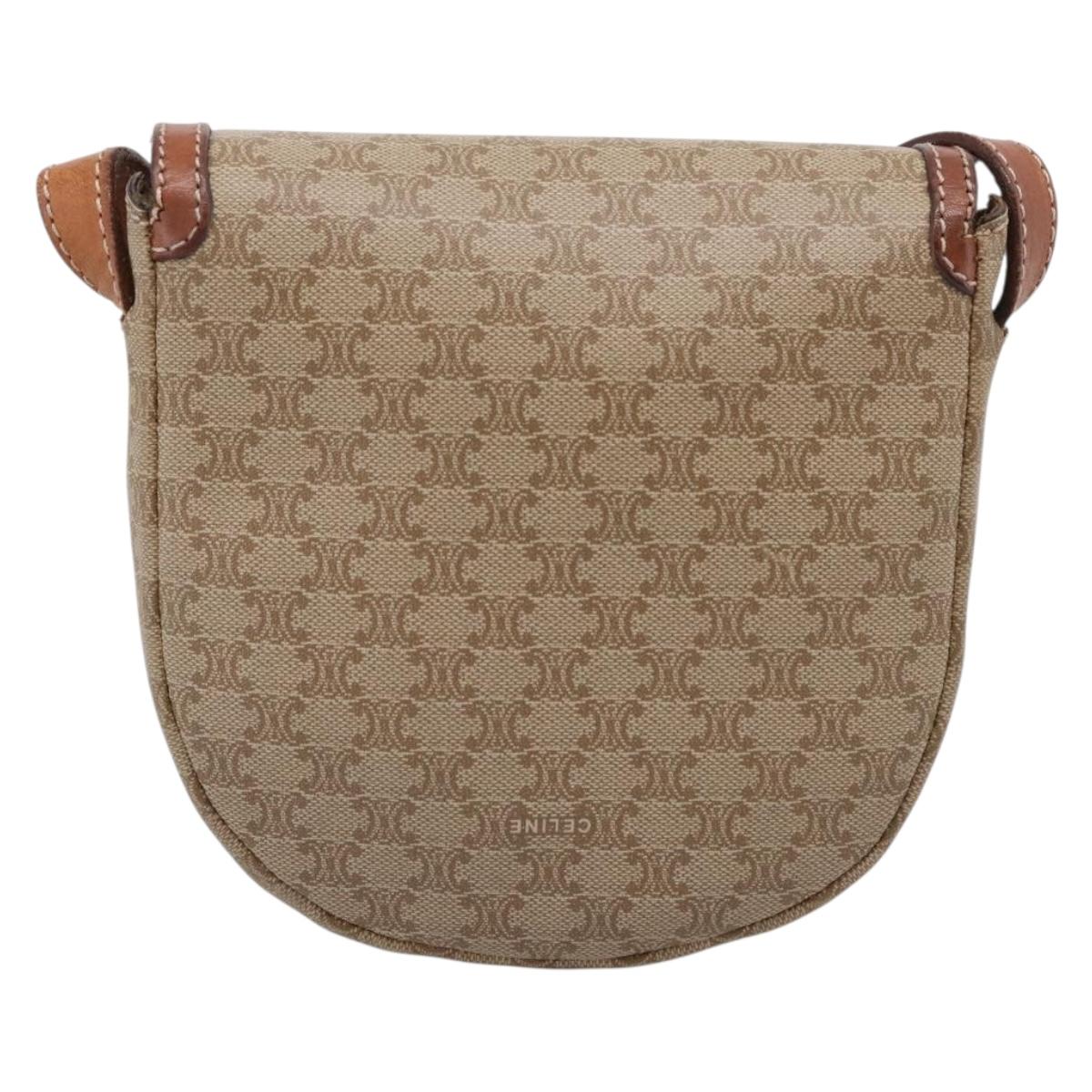 CELINE Macadam Circle Logo Shoulder Bag PVC Beige Gold Tone Auth ki6890