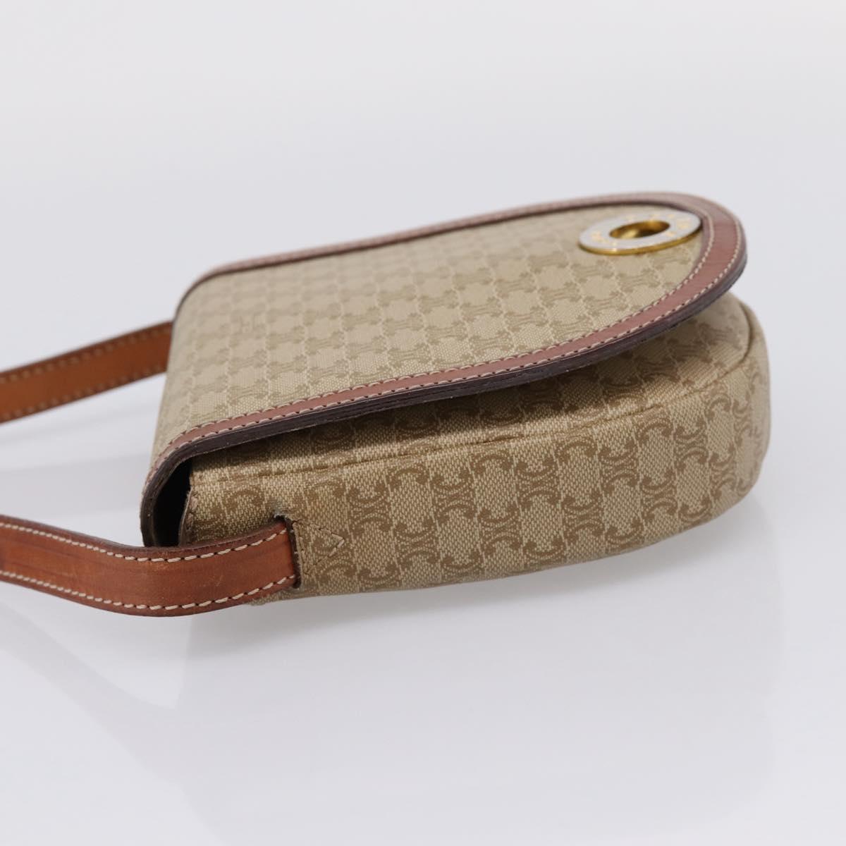 CELINE Macadam Circle Logo Shoulder Bag PVC Beige Gold Tone Auth ki6890