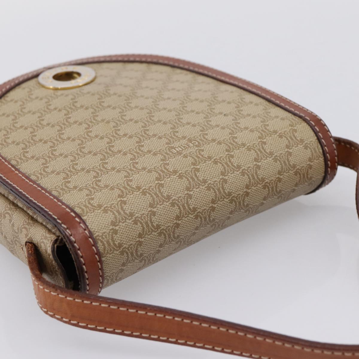 CELINE Macadam Circle Logo Shoulder Bag PVC Beige Gold Tone Auth ki6890
