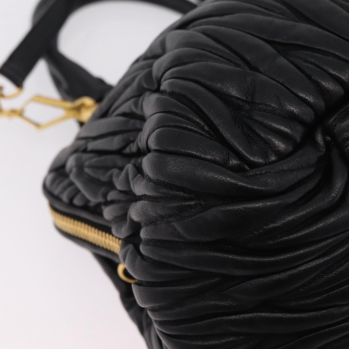 Miu Miu Matelasse Hand Bag Leather 2way Black Gold Tone Auth ki6891M