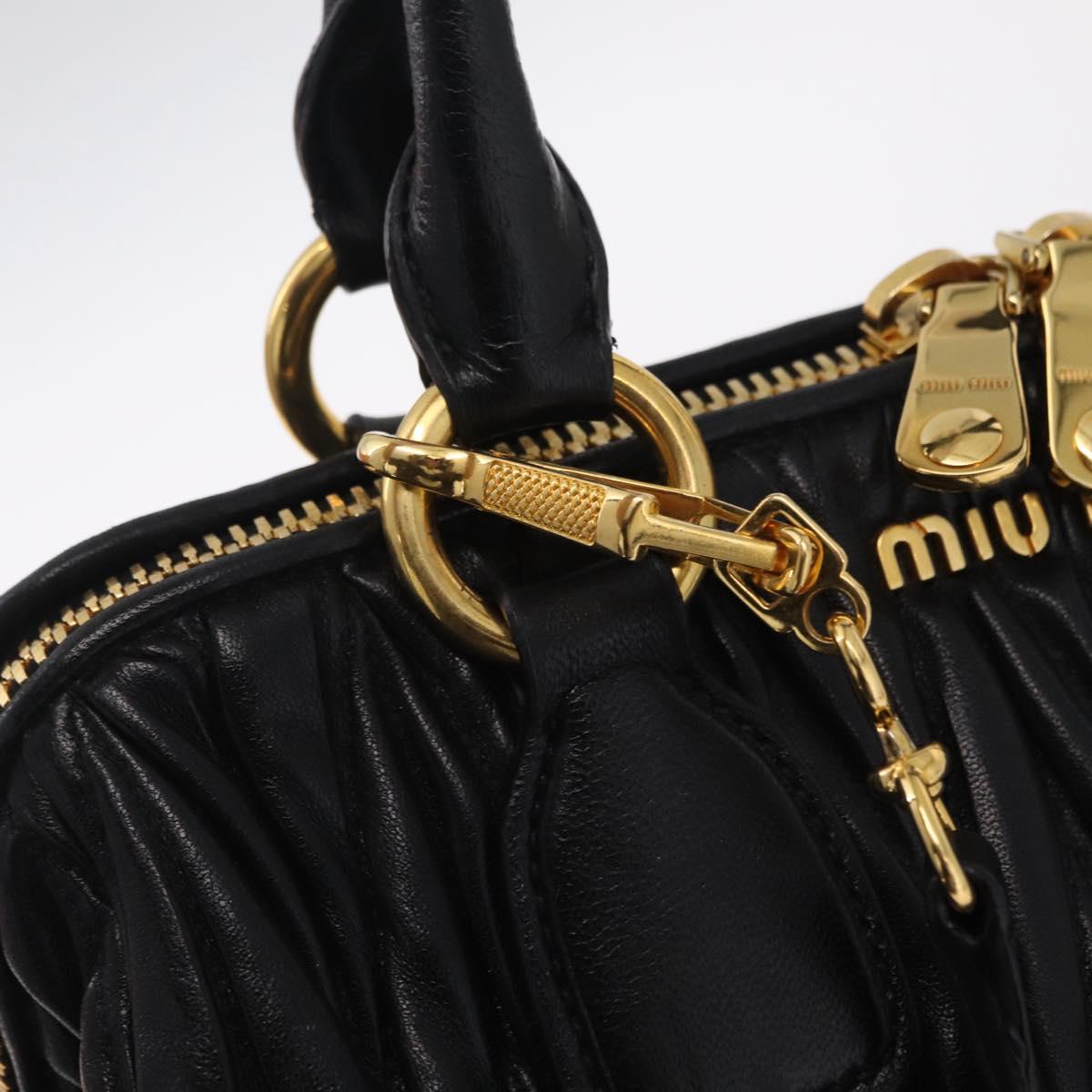 Miu Miu Matelasse Hand Bag Leather 2way Black Gold Tone Auth ki6891M