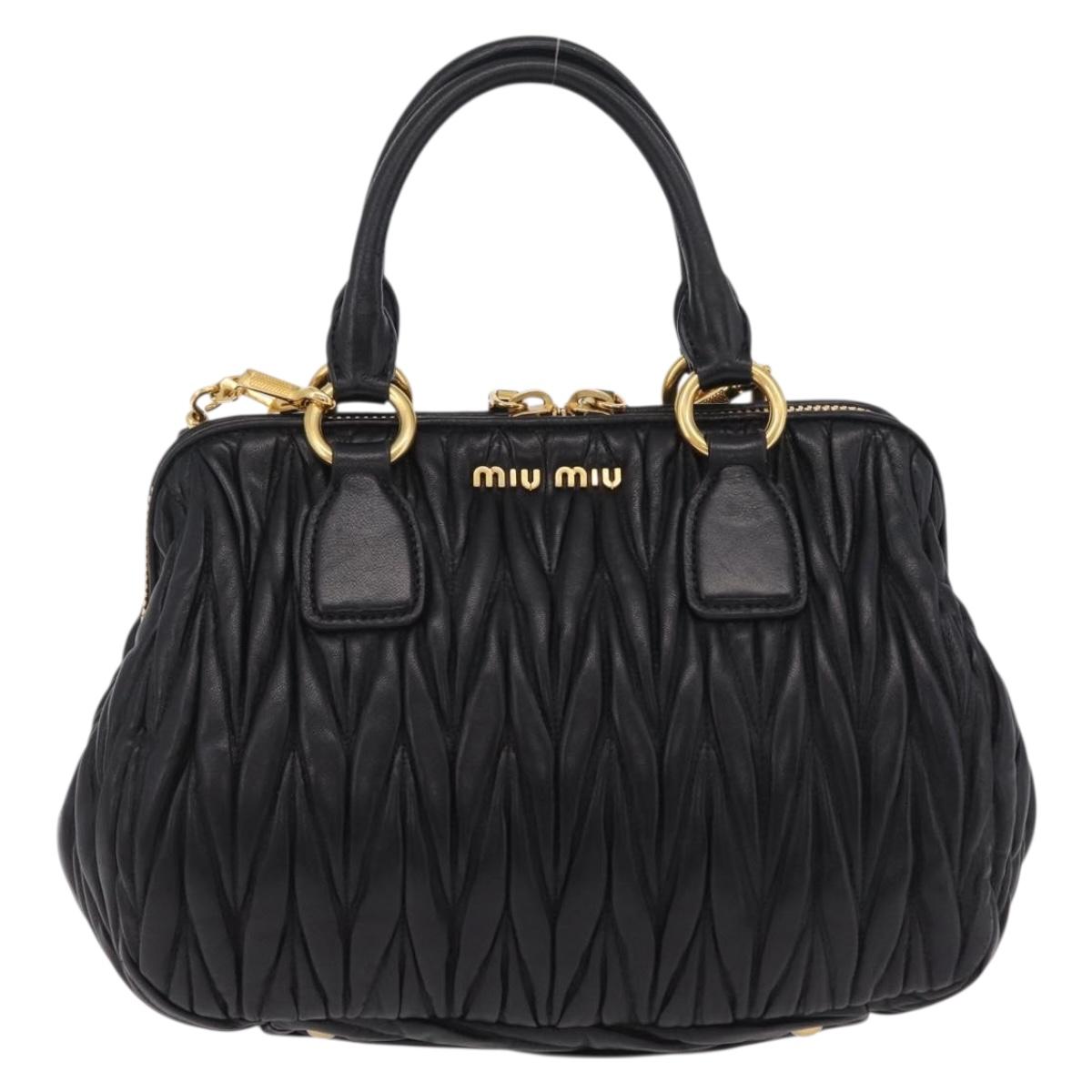 Miu Miu Matelasse Hand Bag Leather 2way Black Gold Tone Auth ki6891M
