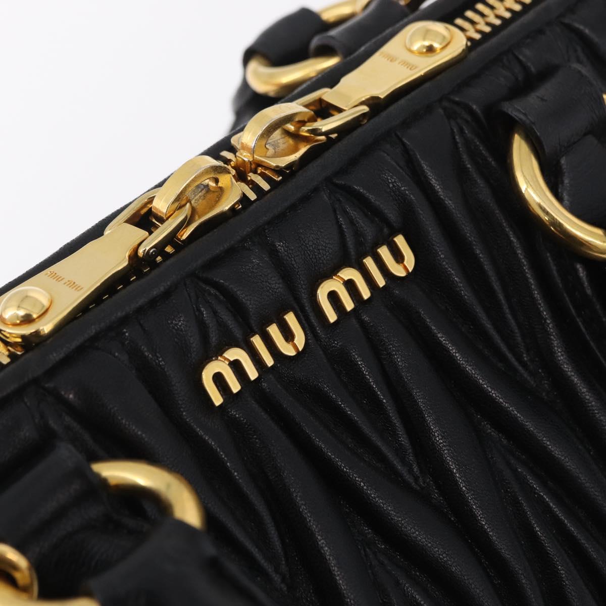 Miu Miu Matelasse Hand Bag Leather 2way Black Gold Tone Auth ki6891M