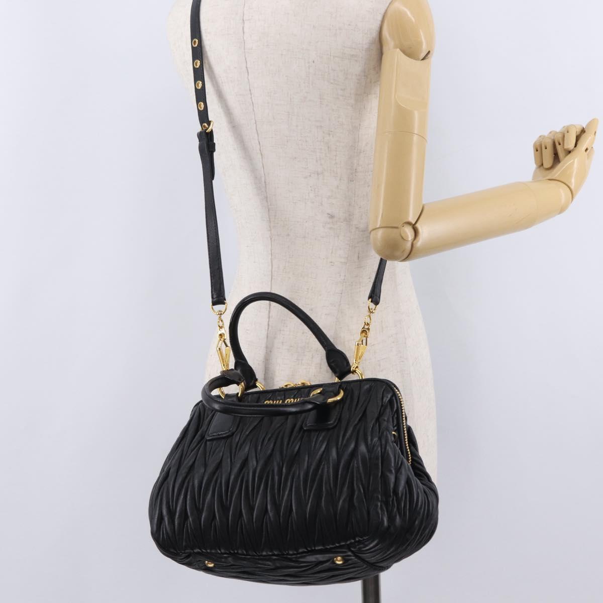 Miu Miu Matelasse Hand Bag Leather 2way Black Gold Tone Auth ki6891M