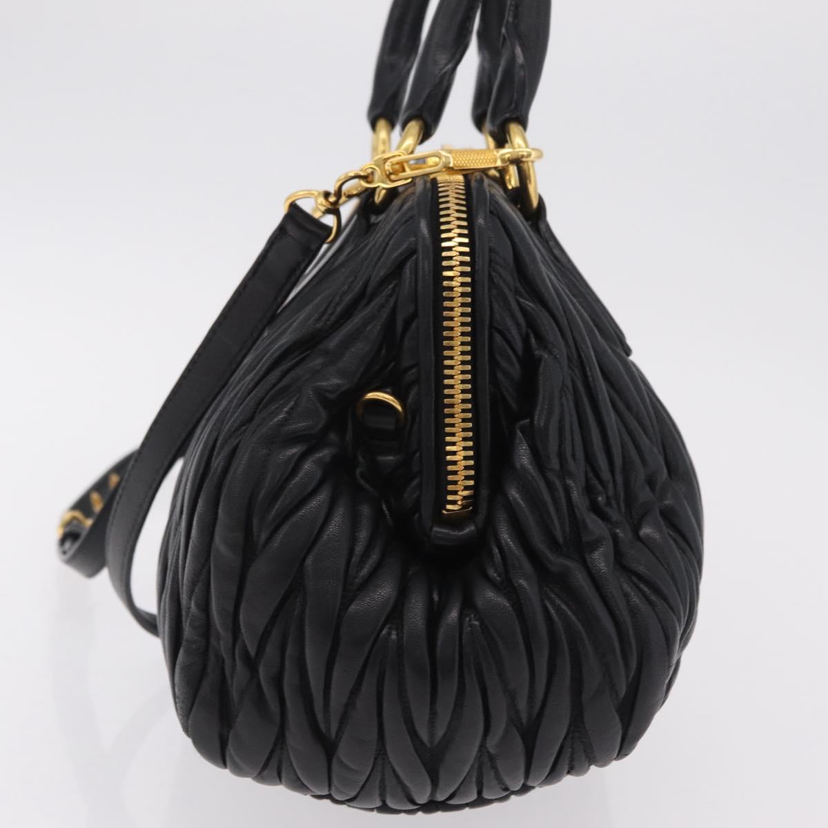 Miu Miu Matelasse Hand Bag Leather 2way Black Gold Tone Auth ki6891M