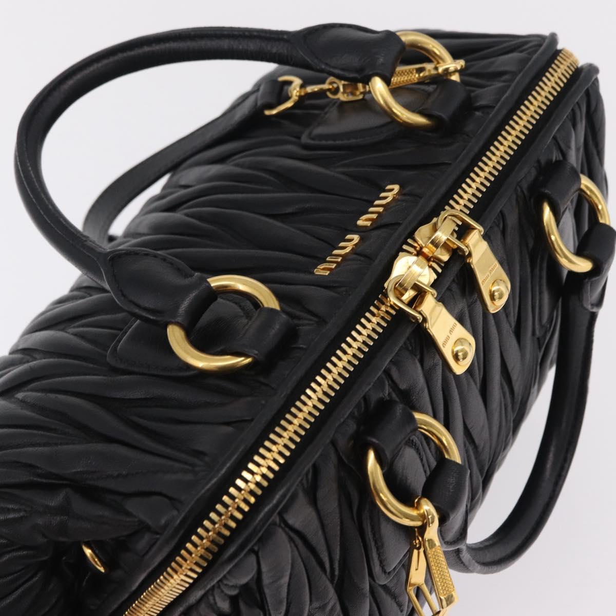 Miu Miu Matelasse Hand Bag Leather 2way Black Gold Tone Auth ki6891M