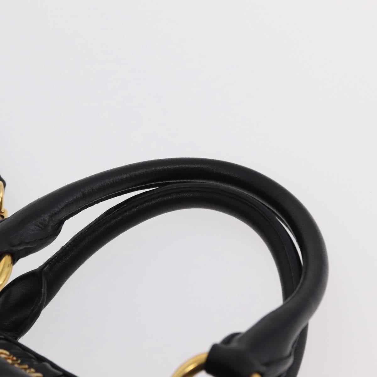 Miu Miu Matelasse Hand Bag Leather 2way Black Gold Tone Auth ki6891M
