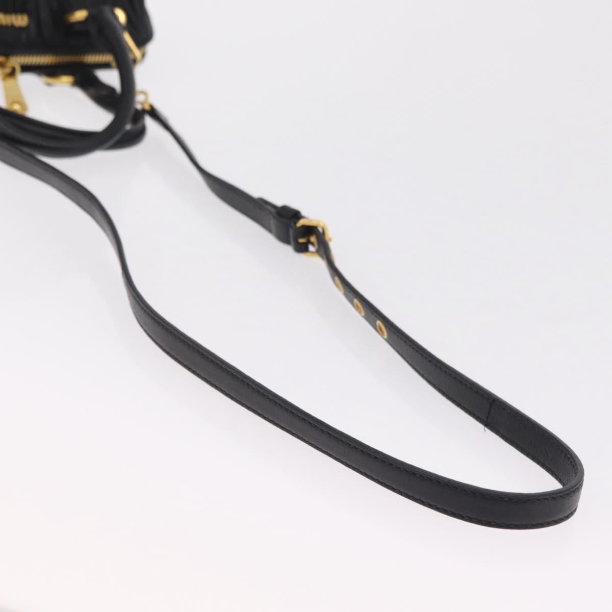Miu Miu Matelasse Hand Bag Leather 2way Black Gold Tone Auth ki6891M