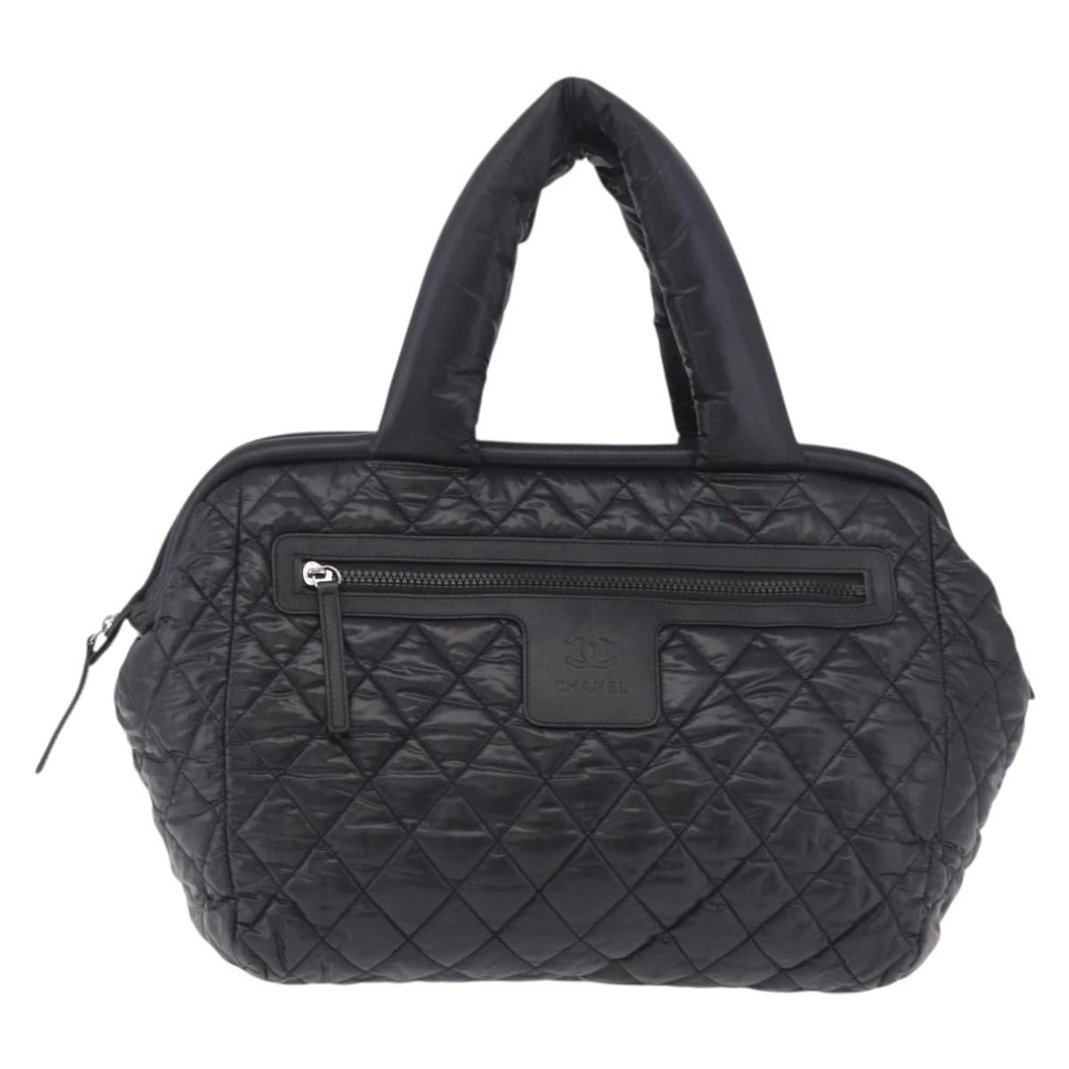 CHANEL Cococoon Boston Bag Nylon Black Silver CC Auth ki6893M