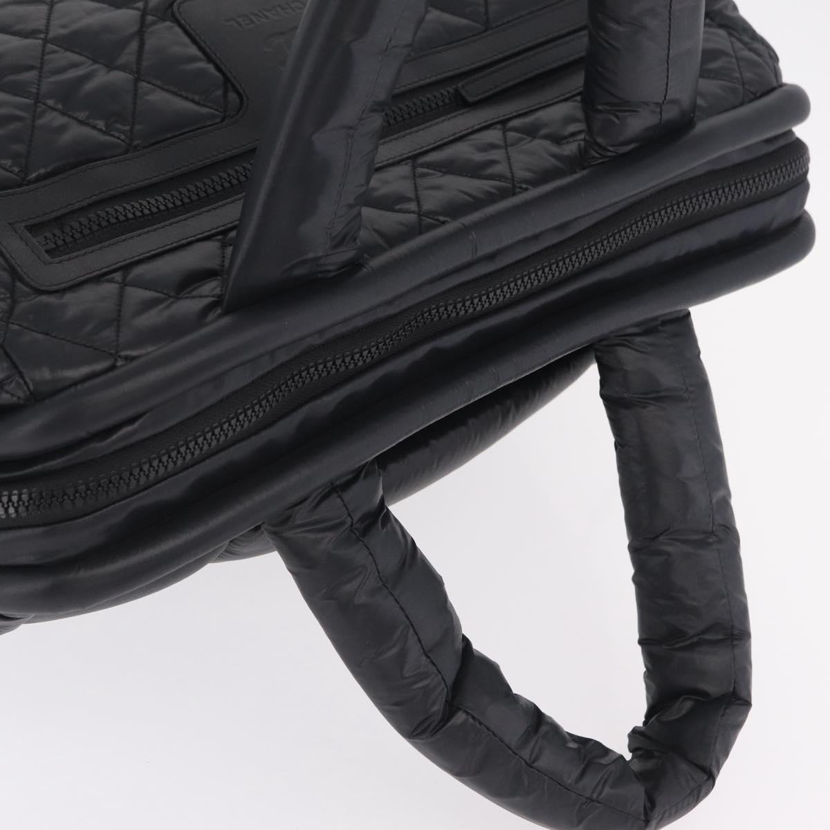 CHANEL Cococoon Boston Bag Nylon Black Silver CC Auth ki6893M