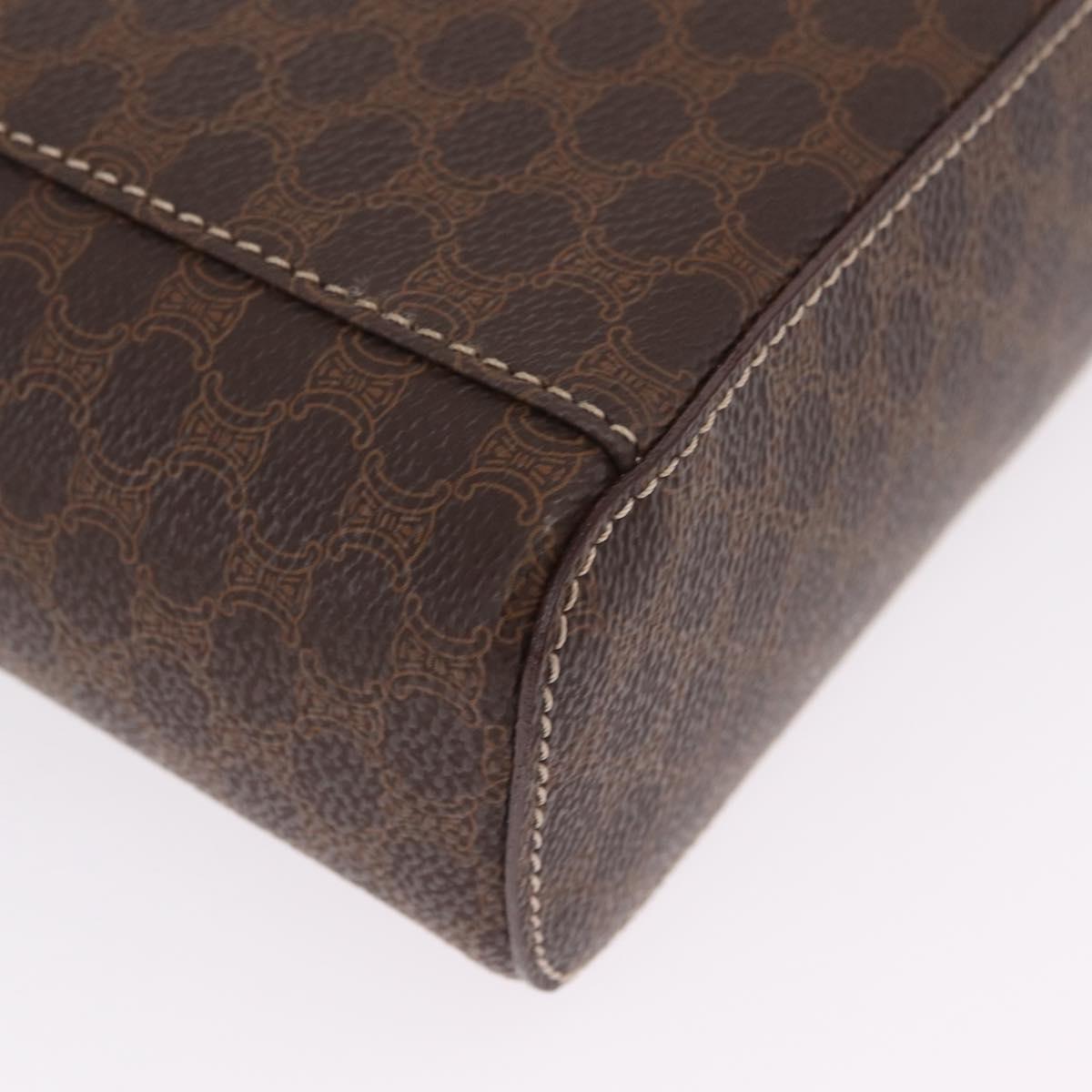 CELINE Macadam Vanity Cosmetic Pouch PVC Brown Gold Tone Auth ki6895M