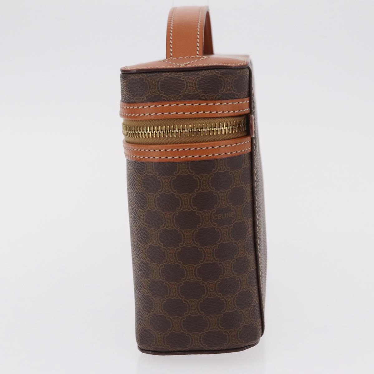 CELINE Macadam Vanity Cosmetic Pouch PVC Brown Gold Tone Auth ki6895M