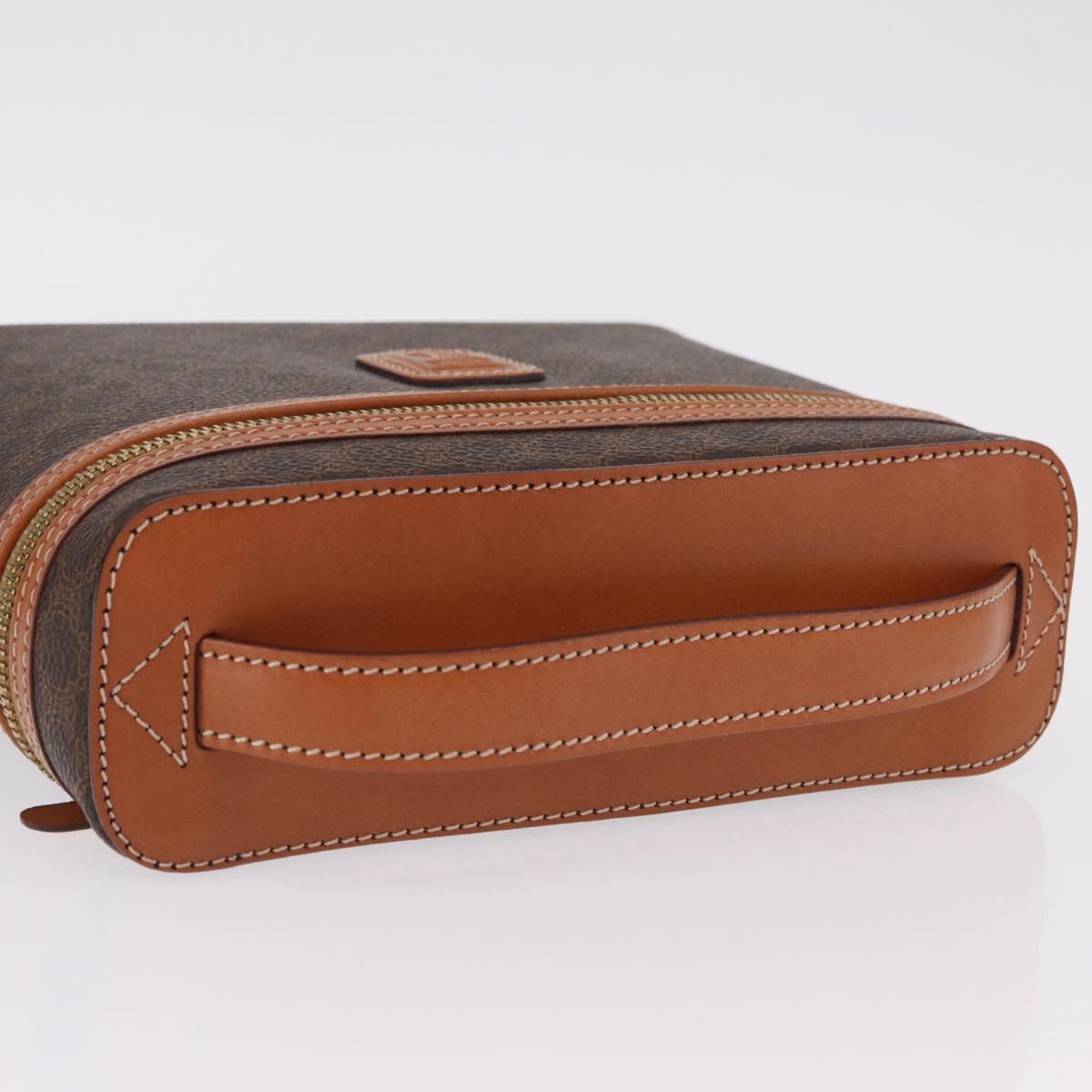 CELINE Macadam Vanity Cosmetic Pouch PVC Brown Gold Tone Auth ki6895M