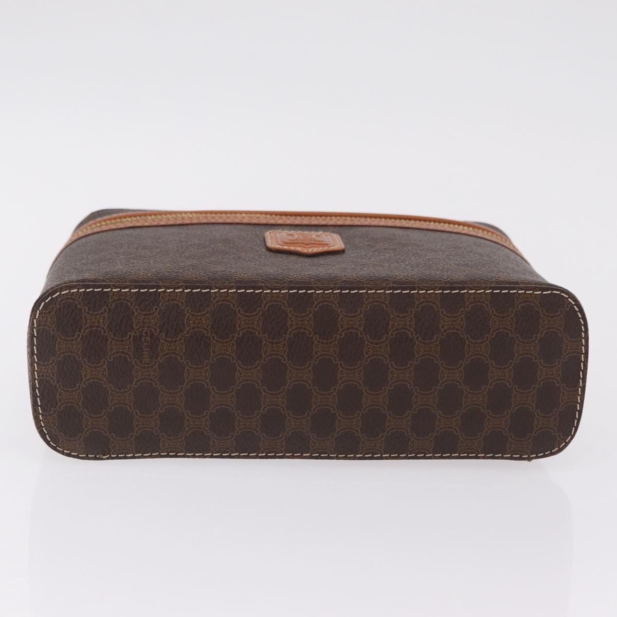 CELINE Macadam Vanity Cosmetic Pouch PVC Brown Gold Tone Auth ki6895M