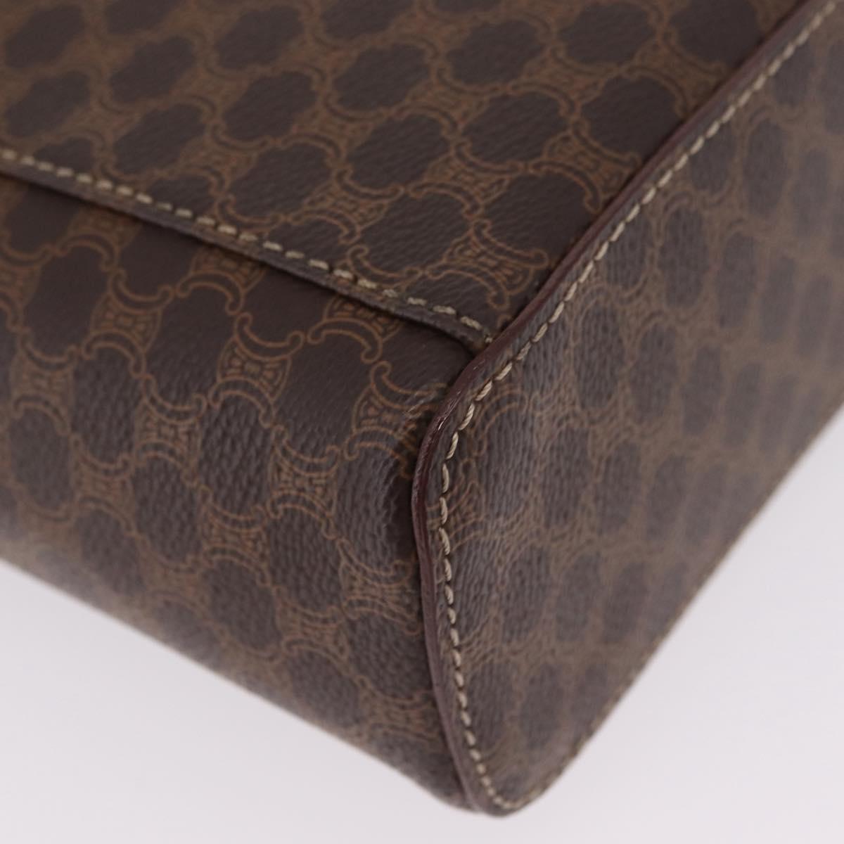 CELINE Macadam Vanity Cosmetic Pouch PVC Brown Gold Tone Auth ki6896M
