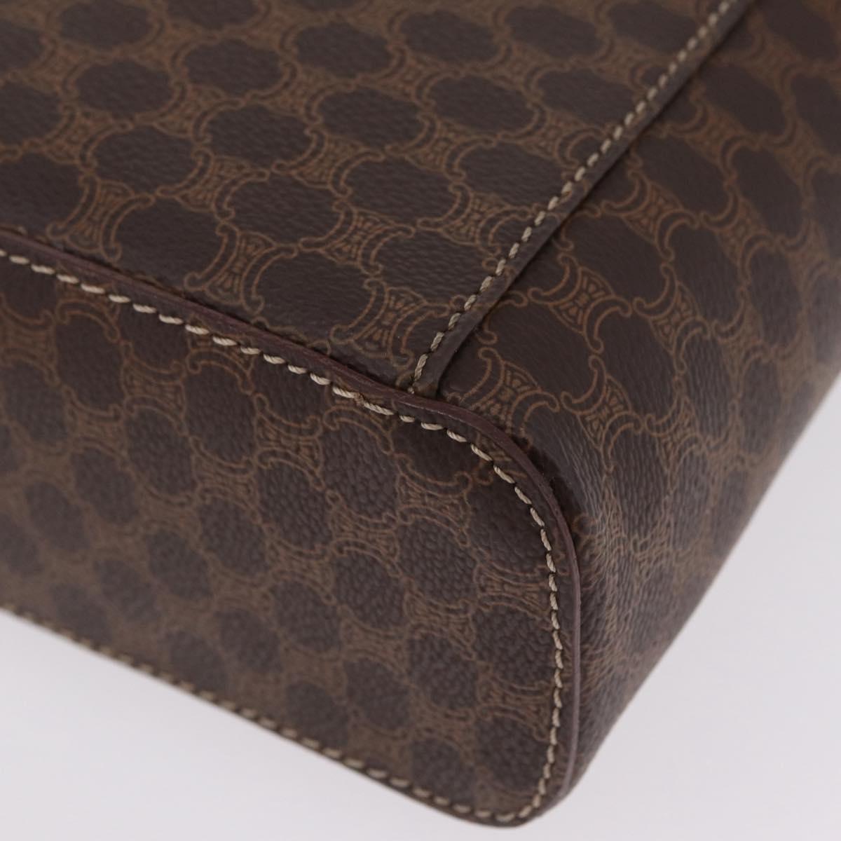 CELINE Macadam Vanity Cosmetic Pouch PVC Brown Gold Tone Auth ki6896M