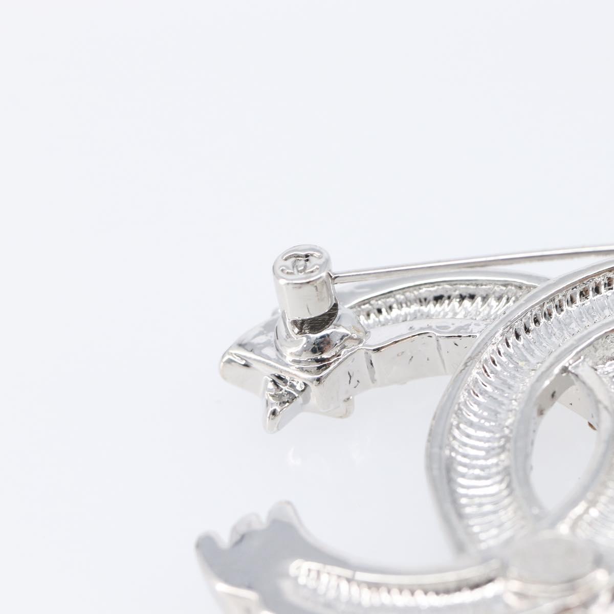 CHANEL Brooch Metal Silver CC Auth ki6897M
