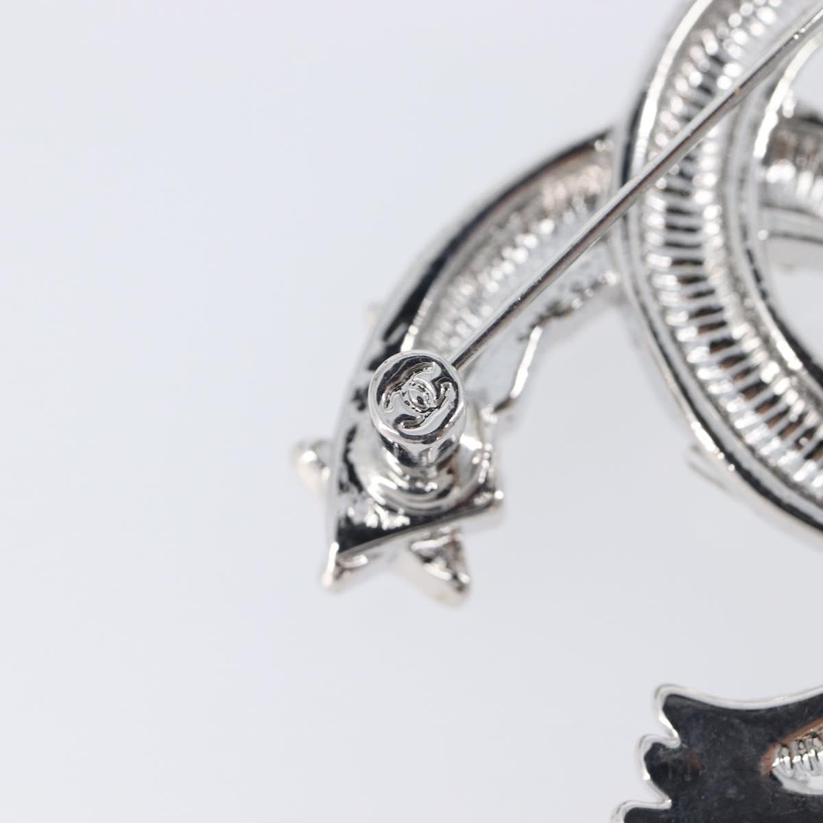 CHANEL Brooch Metal Silver CC Auth ki6897M