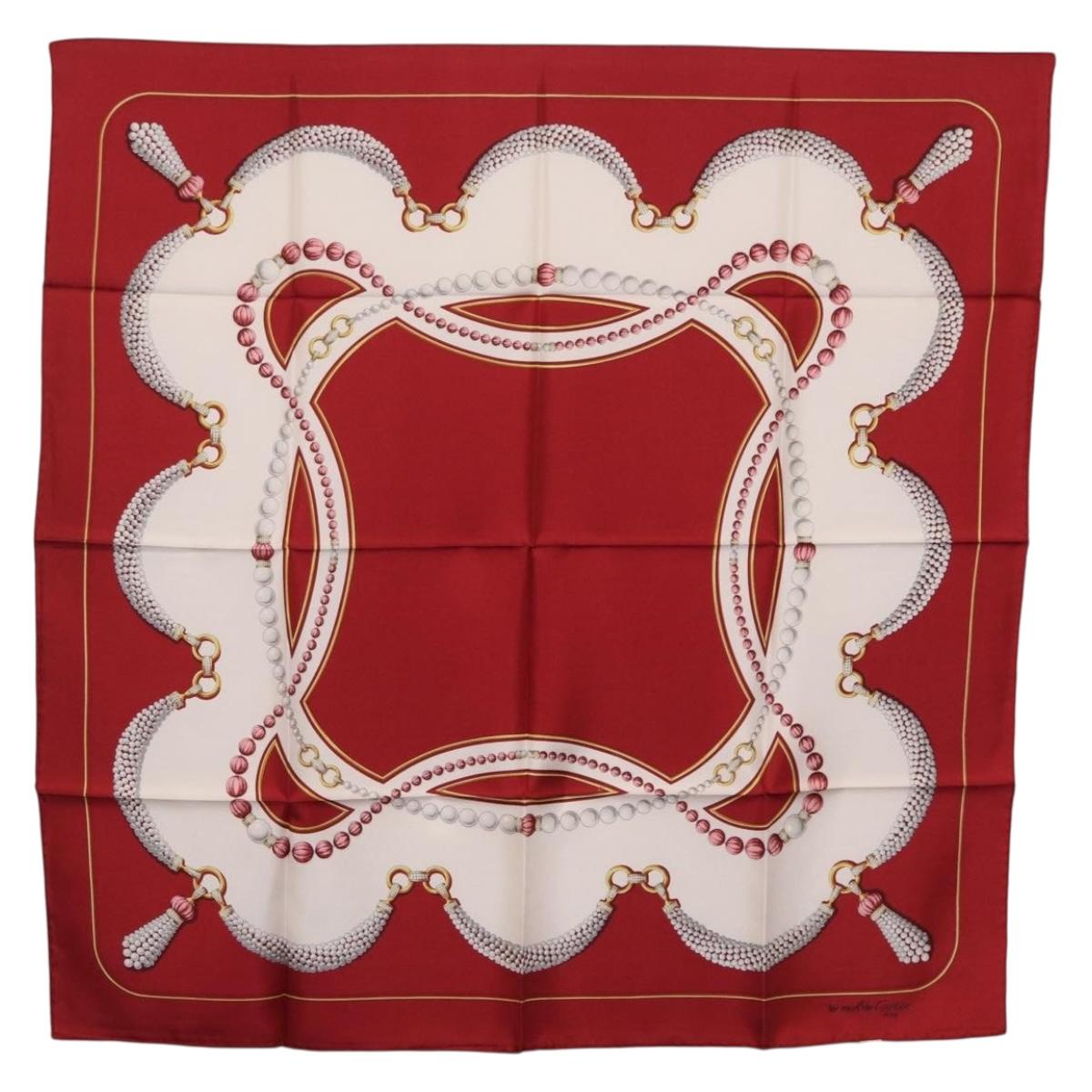 Cartier Scarf Silk Red Auth ki6903
