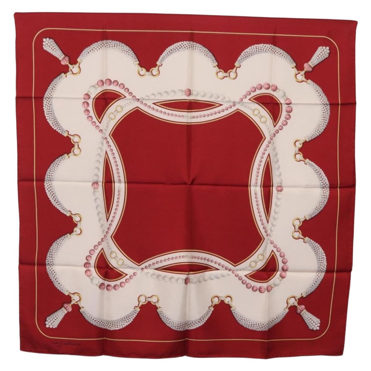 Cartier Scarf Silk Red Auth ki6903