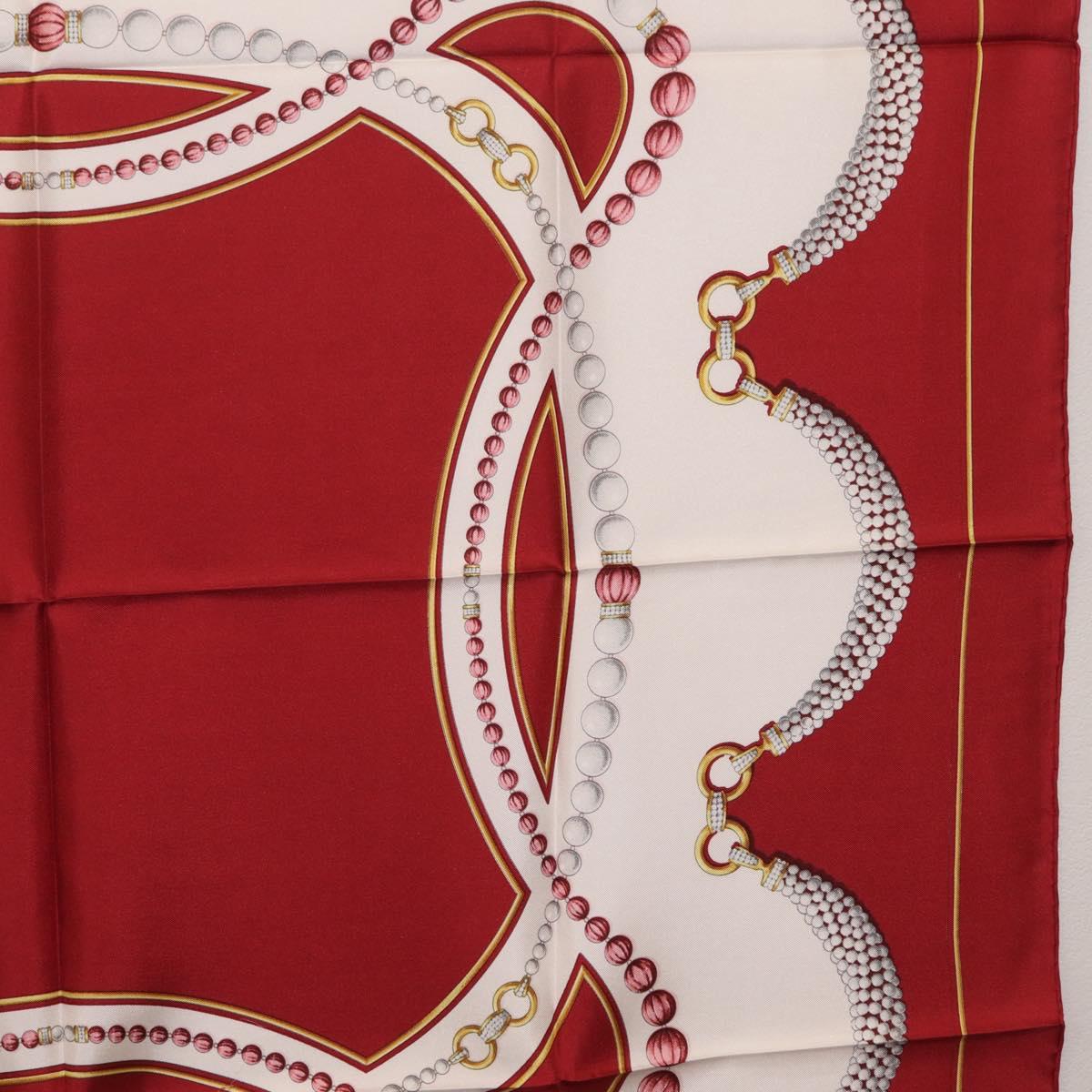 Cartier Scarf Silk Red Auth ki6903