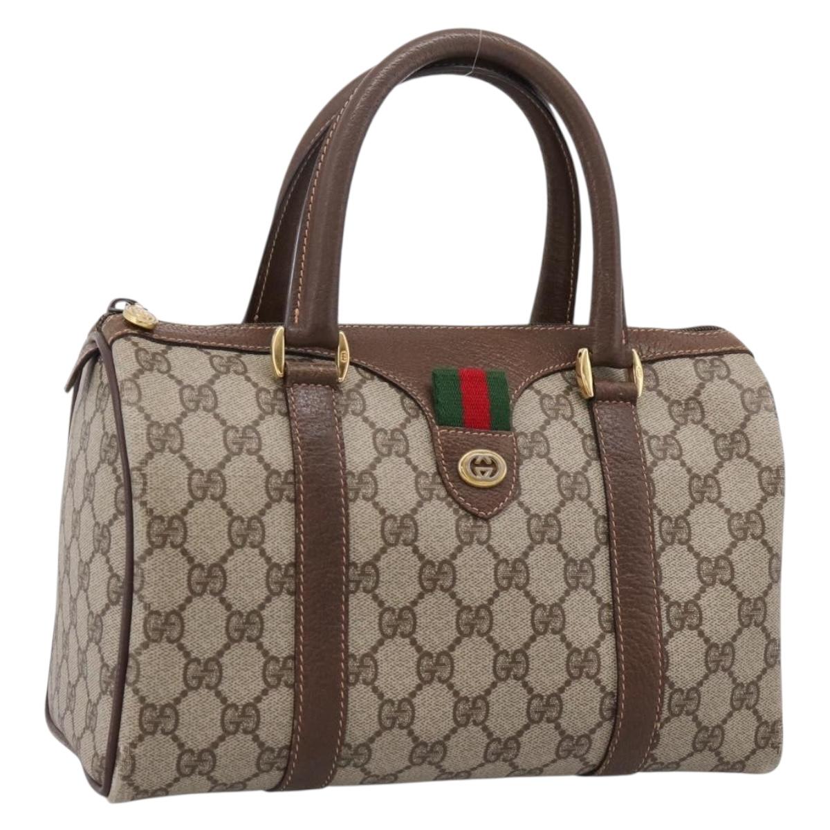 GUCCI GG Supreme Web Sherry Line Boston Bag PVC Beige Gold 40 02 006 Auth ki6908