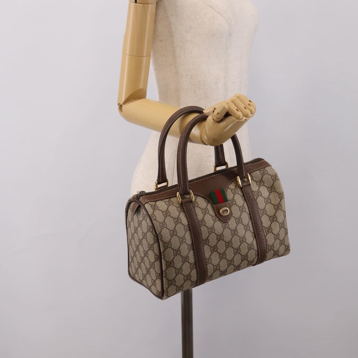 GUCCI GG Supreme Web Sherry Line Boston Bag PVC Beige Gold 40 02 006 Auth ki6908