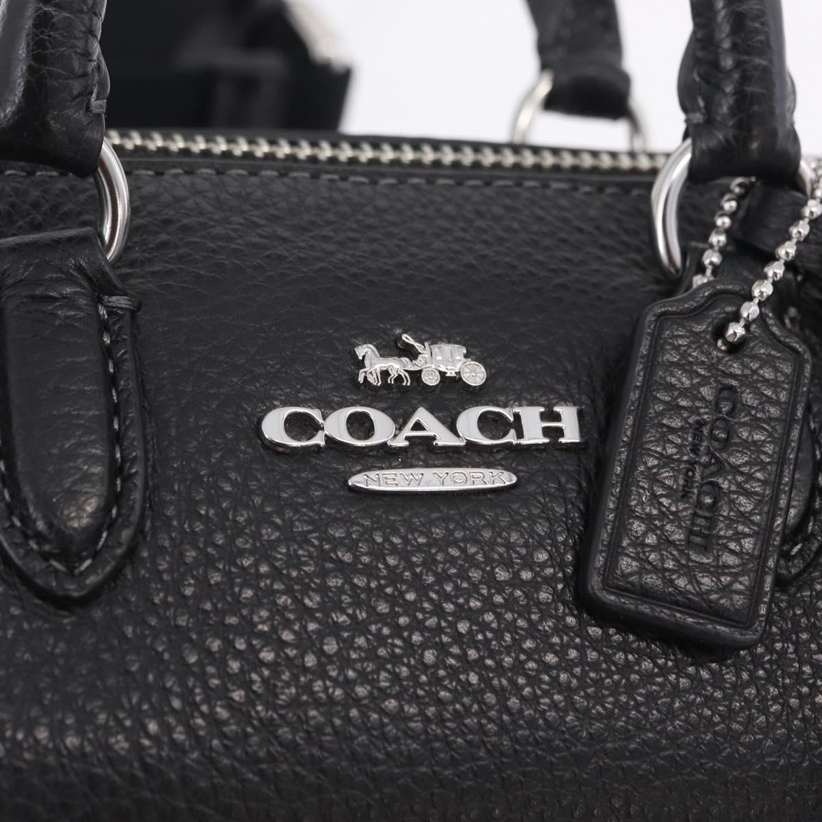 Coach Lacy Boston Bag Leather 2way Black Silver Auth ki6917A