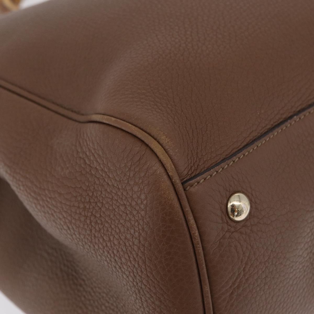 GUCCI Bamboo Hand Bag Leather 2way Brown Gold 323658 Auth ki6923A